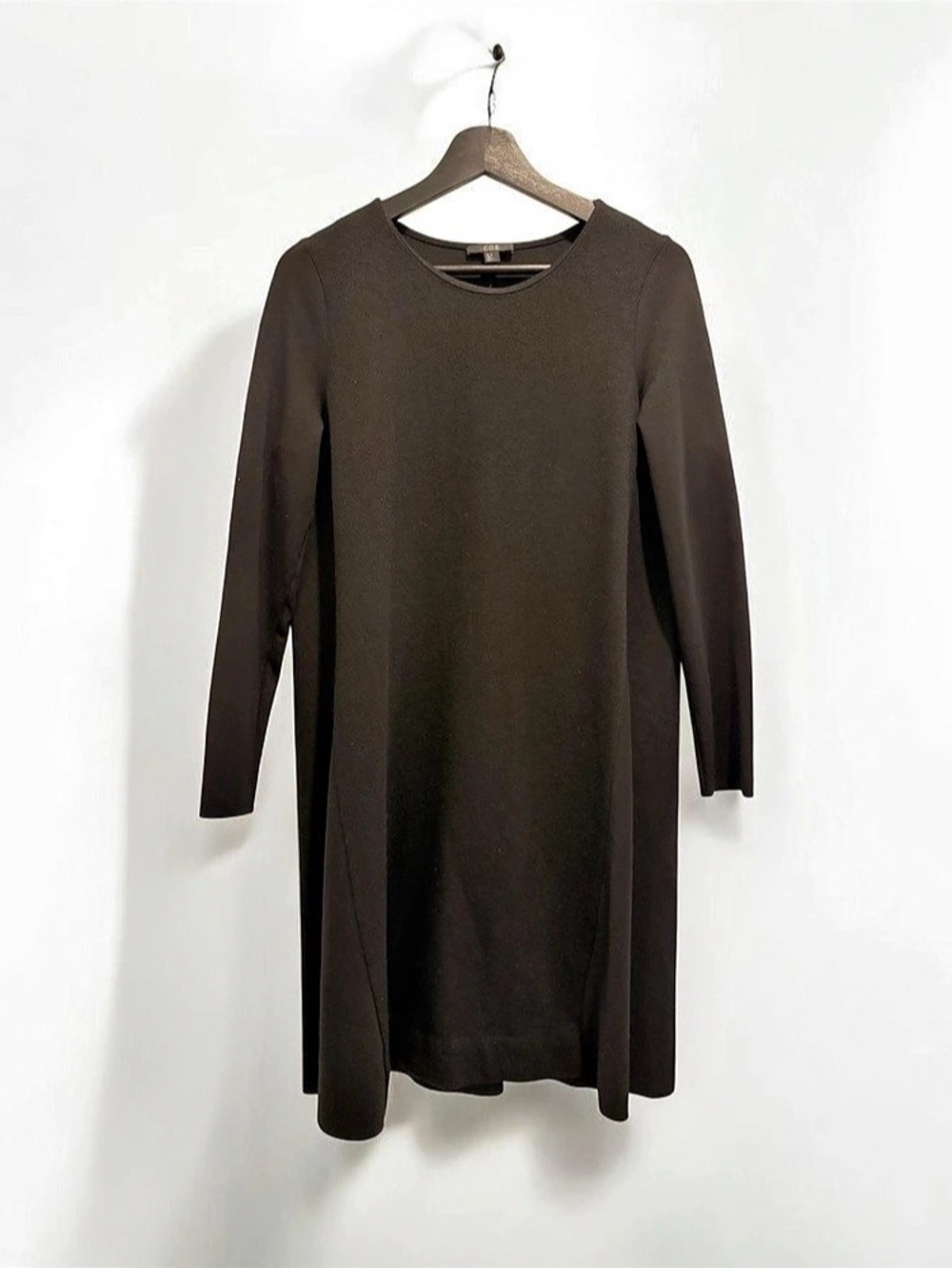 COS Minimalist Contrast-Front Jersey Dress | Black Wool-Blend A-Line | Size M